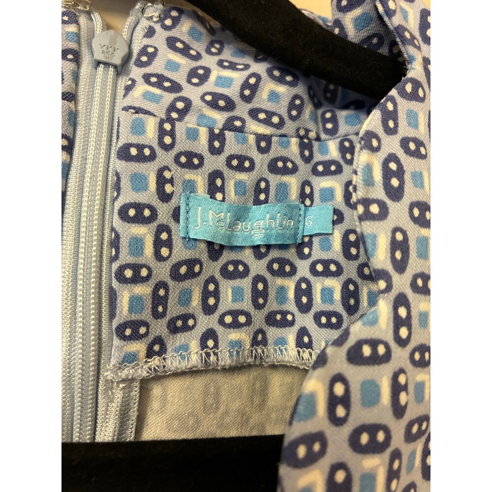 J. McLaughlin Vilma Print Dress Scalloped Neckline Blue Sleeveless Size 6 - Picture 4 of 8